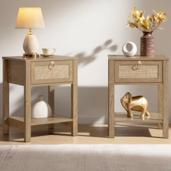 American style rural solid wood retro bedside table bedroom simple modern rattan woven bedside cabinet storage cabinet for home use