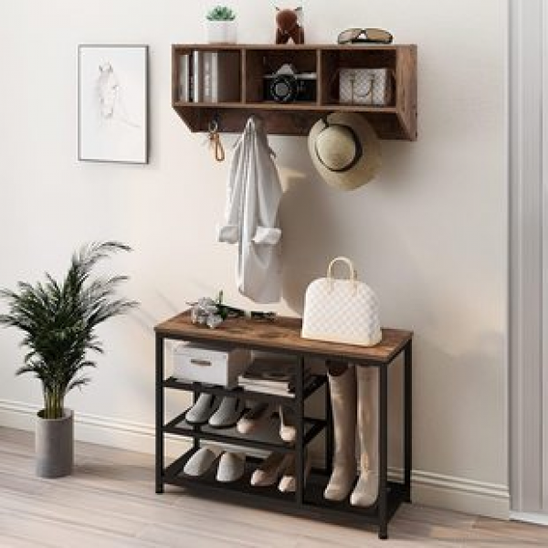 Amazon storage with shoe changing stool, home light luxury bedroom clothes rack, floor combination hanging clothes rack, cross-border