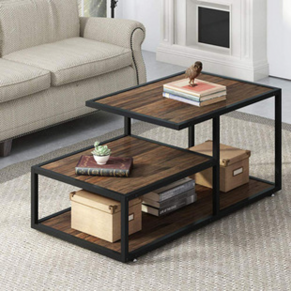 Cross border minimalist combination tea table, iron antique solid wood tea table, sofa side table, small square table, antique corner table, coffee table