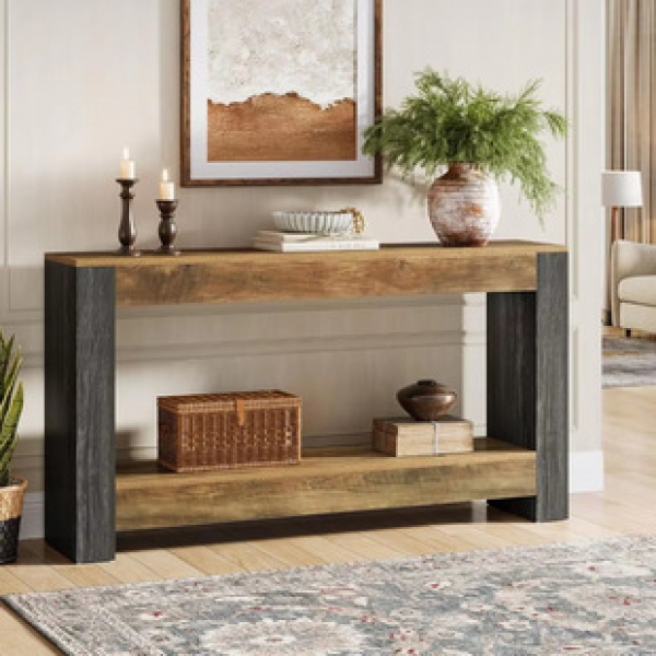 High end entrance table with ancient wabi sabi style design, vintage homestay desk, table end view table, light luxury American style entrance table