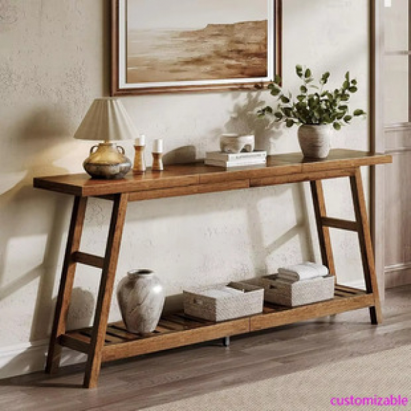 Cross border retro solid wood foyer table, tea wabi sabi, entrance hall, foyer counter, simple, light luxury, high-end feeling, foyer shelf, trendy