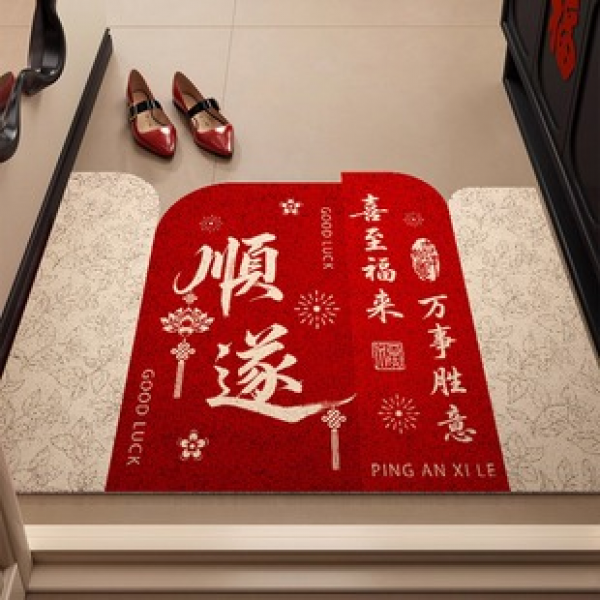 Entrance door mat, red festive home textile home decoration 2025, entrance door outdoor anti slip foot mat, entrance hall wholesale