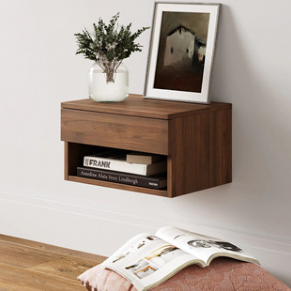 Nordic wall mounted suspended solid wood bedside table, bay window dressing table, extremely narrow layout, storage cabinet, hanging cabinet, multifunctional cabinet