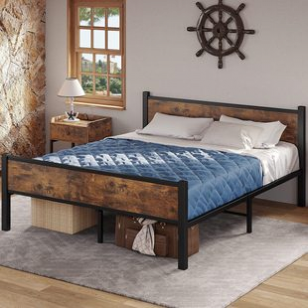 Iron bed, American retro steel and wood bed, can store items, headboard, industrial style double bed, master bedroom, hotel, internet famous homestay bed