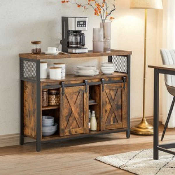 Living room storage cabinet, 1 storage layer, 2 sliding doors, 2 compartments, industrial style, modern home kitchen, dining room, sideboard cabinet, trendy