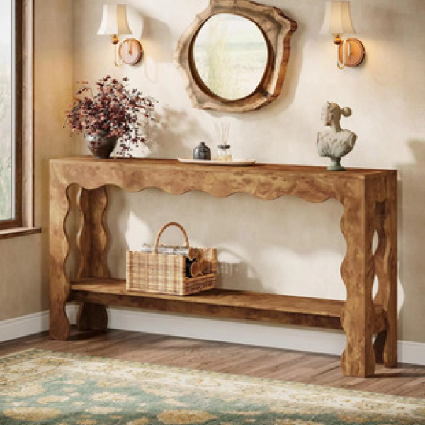 Cross border antique style solid wood foyer table for home use, decorative table against the wall, designer style retro art long desk