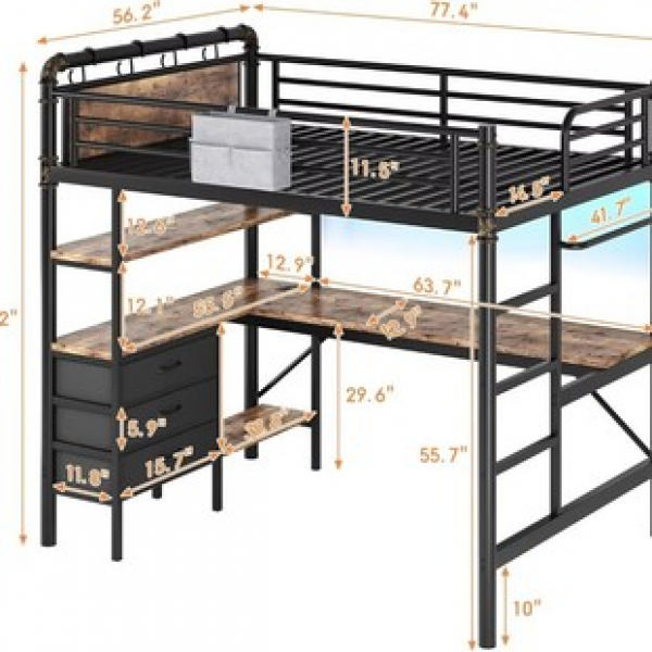 Bed, table, combination bed, bookshelf, hanger, elevated bed, staff student apartment bed, small-sized bed, wrought iron elevated bed