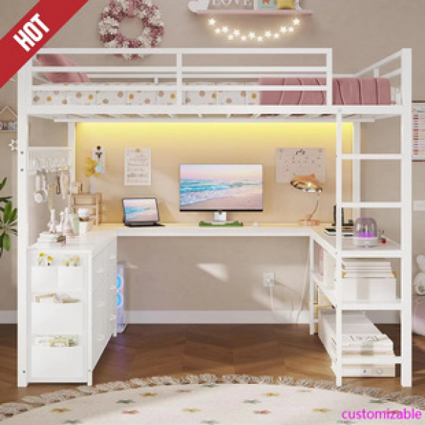 Iron elevated bed sheets, upper duplex, second floor bed, space saving, upper and lower tables, staggered floor height, low bed, staircase, attic bed