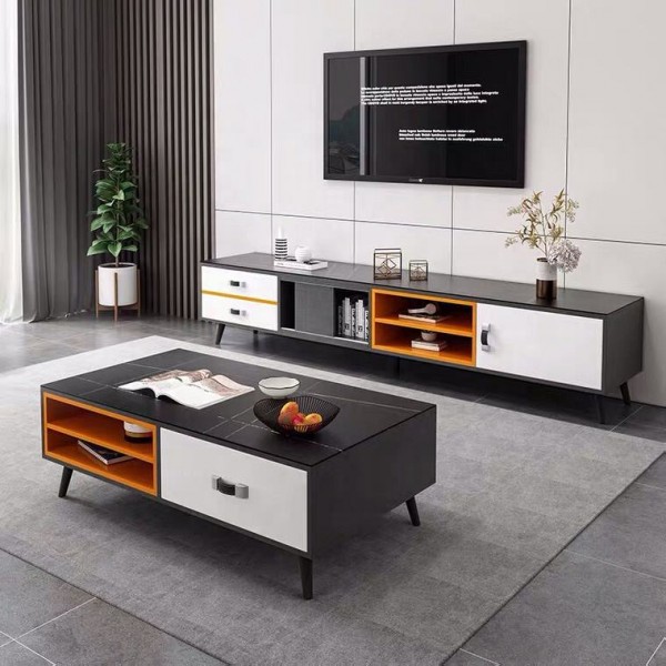 Wooden Marble Living Room Home Furniture Set Luxury Tv Unit White Tv Stand Side Center Coffee Table
