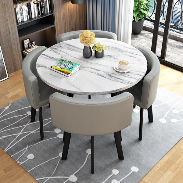 Luxury Modern Dining Room Furniture Set Includes Rounded Wooden Coffee Table 4 Chairs Durable Steel Home Outdoor Bar Hotel Use