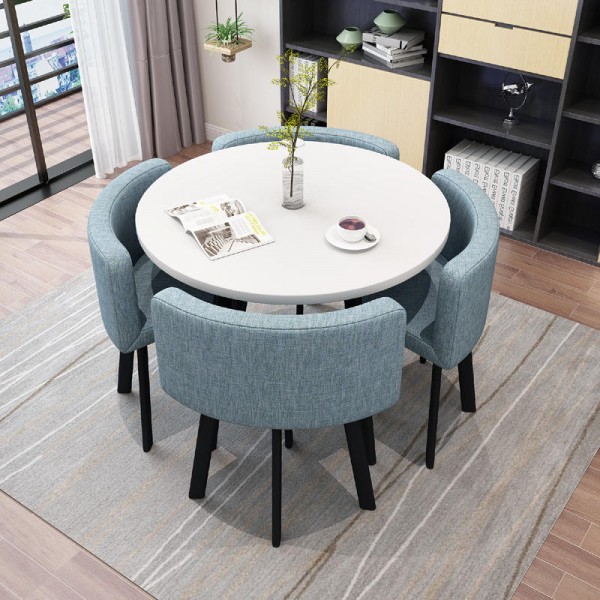 Luxury Modern Dining Room Furniture Set Includes Rounded Wooden Coffee Table 4 Chairs Durable Steel Home Outdoor Bar Hotel Use