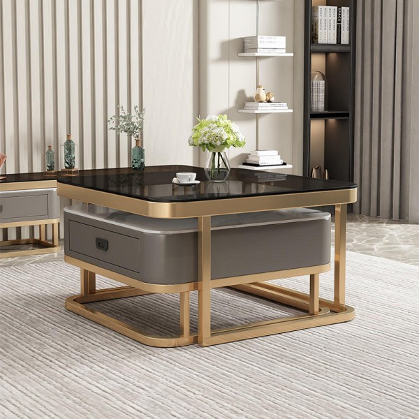 Modern Luxury Living Room Furniture Set White and Gold Large Drawers for Home Decoration by Sofa and Coffee Tables
