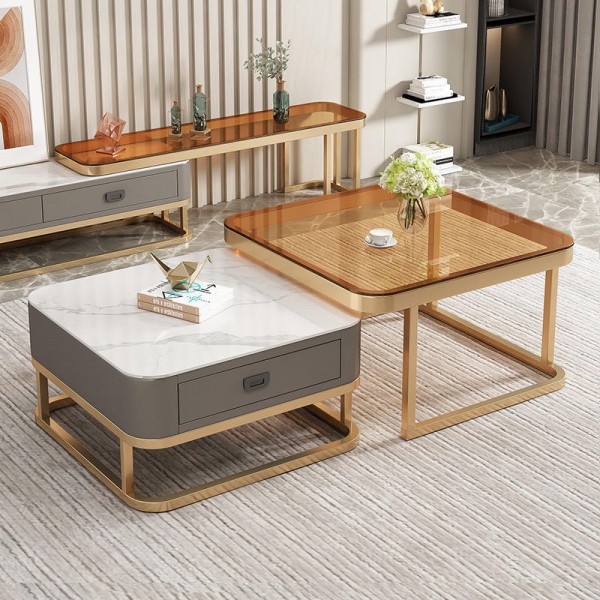 Modern Luxury Living Room Furniture Set White and Gold Large Drawers for Home Decoration by Sofa and Coffee Tables