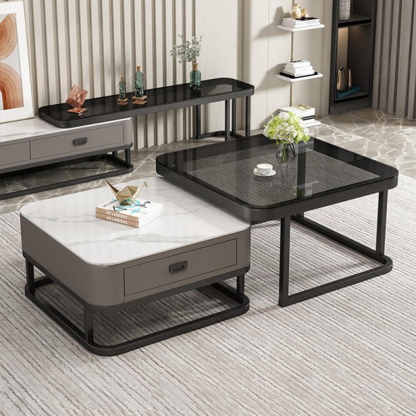 Modern Luxury Living Room Furniture Set White and Gold Large Drawers for Home Decoration by Sofa and Coffee Tables