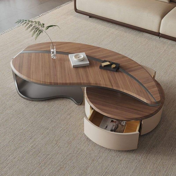 Modern Luxury Living Room Furniture Set New Chinese Solid Wood Special-Shaped Leaf Coffee Table with TV Cabinet Combination