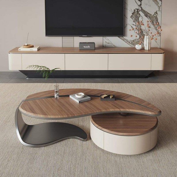Modern Luxury Living Room Furniture Set New Chinese Solid Wood Special-Shaped Leaf Coffee Table with TV Cabinet Combination