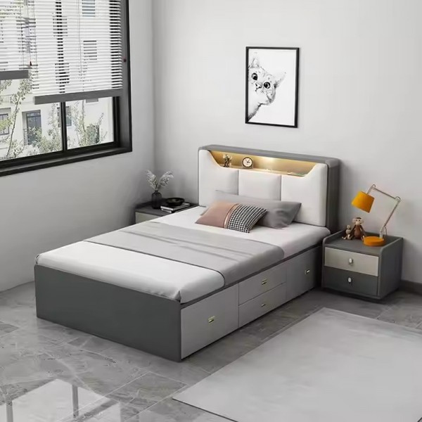 Modern Space Saving Furniture Bedroom Functional Wooded Single Double Storage Twin Wood Beds