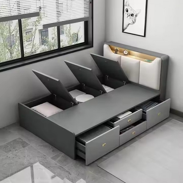 Modern Space Saving Furniture Bedroom Functional Wooded Single Double Storage Twin Wood Beds