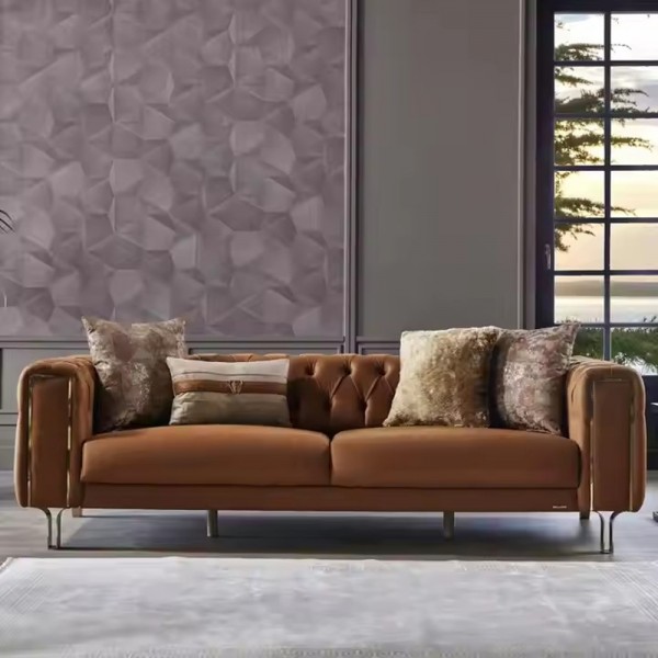 Italian Luxury Design Tufted Velvet Fabric Sectional Sofa Stainless Steel Leg Living Room Furniture Set Including Coffee Table