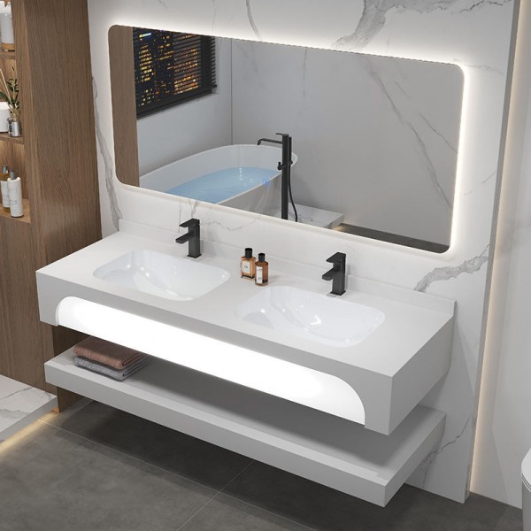 Factory Wholesale Luxury Hotel Wall Mount Floating Cabinet Slate Rock Basin Bathroom Sinks Vanity