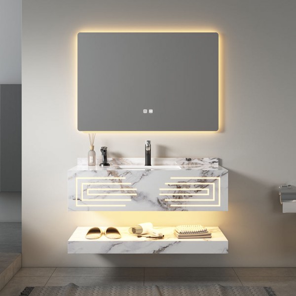 Factory Wholesale Luxury Hotel Wall Mount Floating Cabinet Slate Rock Basin Bathroom Sinks Vanity