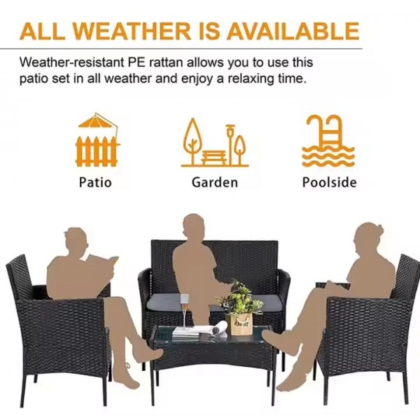 4-Piece Modern Design Outdoor Furniture Set Durable PE Rattan for Patio Garden Dining Living Room Hotel or Apartment