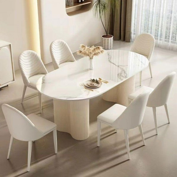 Stone Metal Modern Luxury Restaurant Kitchen Hotel Use Elegant Rectangular Decorative Furniture Marble Dining Table Set