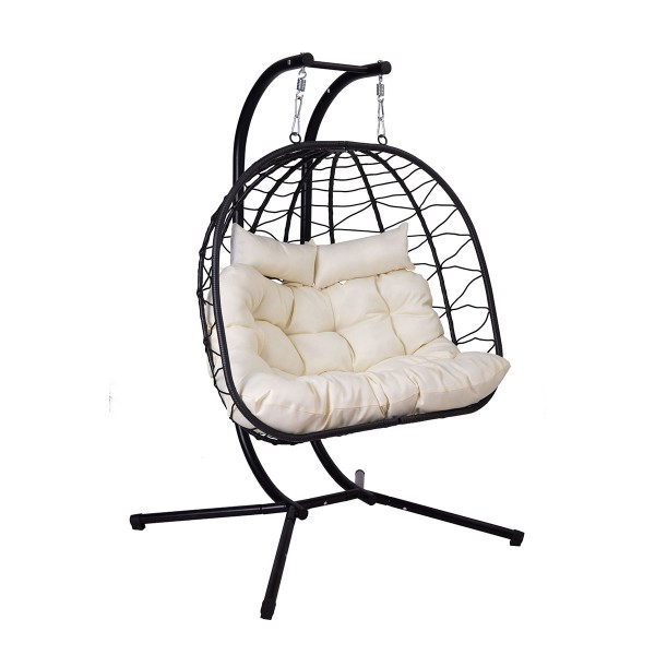 Wholesale Custom High Quality Durable Foldable Outdoor Garden Patio Balcony Furniture Rattan Hammock Hanging Double Seat Chair
