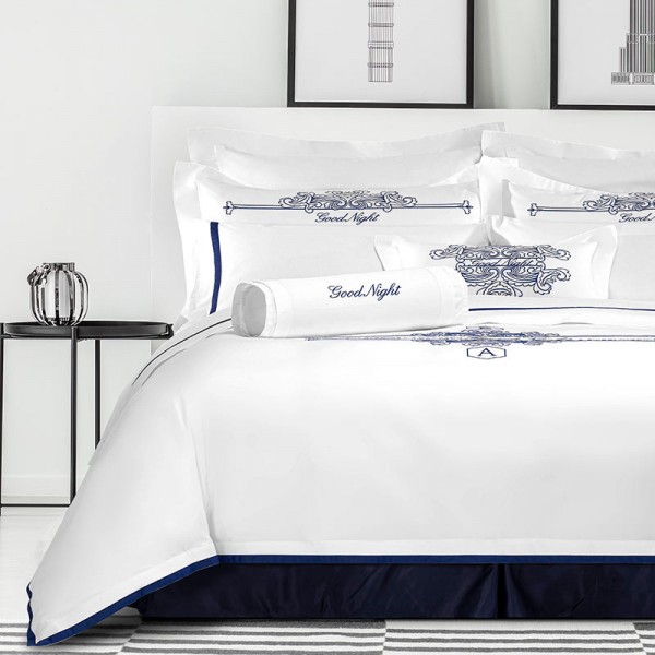 High-end four-piece hotel bedding set 100% cotton king-size embroidered duvet cover with pillowcases