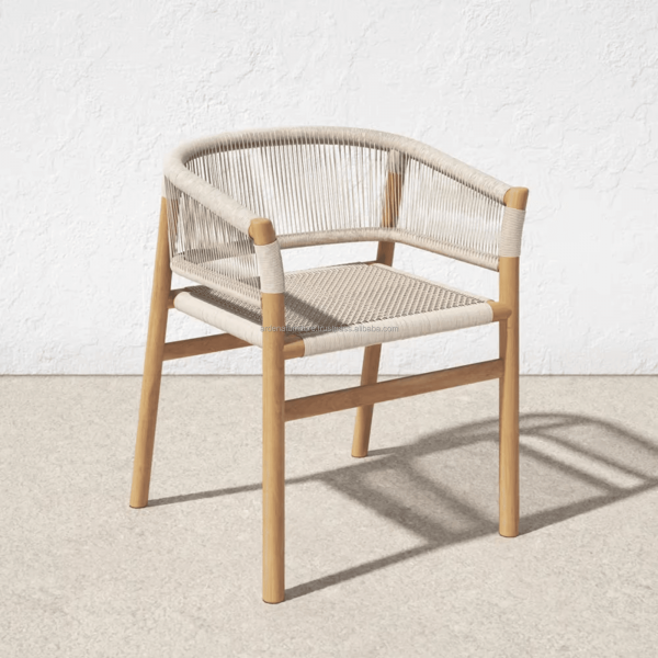 Modern and comfortable wooden garden chairs, beautifully woven rope courtyard park furniture, suitable for event restaurants and hotels with a leisurely style