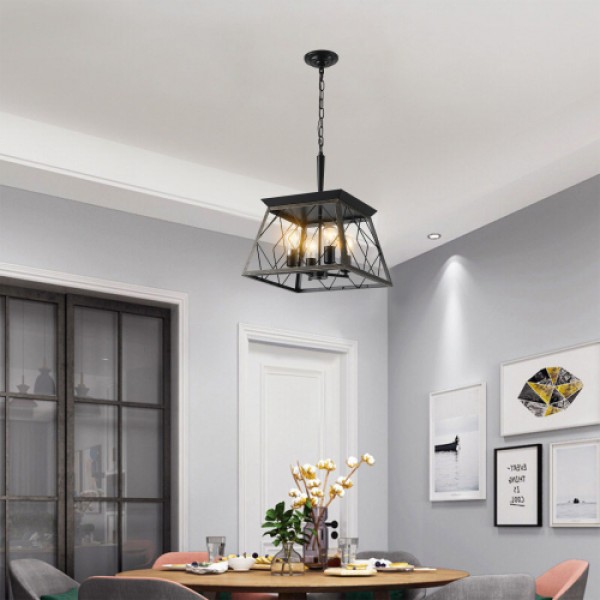 16" Black Gold Industrial 4-Light Pendant Chandelier, Modern Metal Cage Design, Adjustable Hanging Light for Dining Room, Kitchen, Living Room (No Bulbs) 