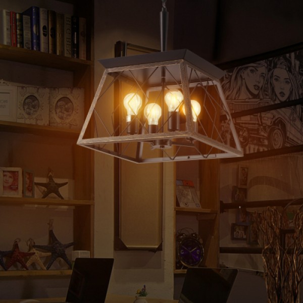 16" Black Gold Industrial 4-Light Pendant Chandelier, Modern Metal Cage Design, Adjustable Hanging Light for Dining Room, Kitchen, Living Room (No Bulbs) 