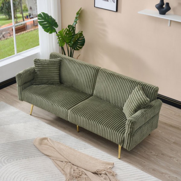 79 inch corduroy sofa bed, foldable double sofa bed with folding armrests, suitable for living rooms and small spaces