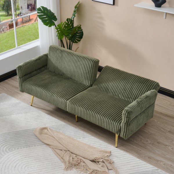 79 inch corduroy sofa bed, foldable double sofa bed with folding armrests, suitable for living rooms and small spaces