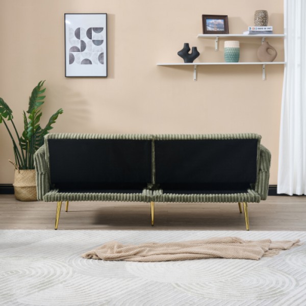 79 inch corduroy sofa bed, foldable double sofa bed with folding armrests, suitable for living rooms and small spaces