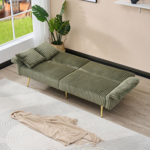 79 inch corduroy sofa bed, foldable double sofa bed with folding armrests, suitable for living rooms and small spaces