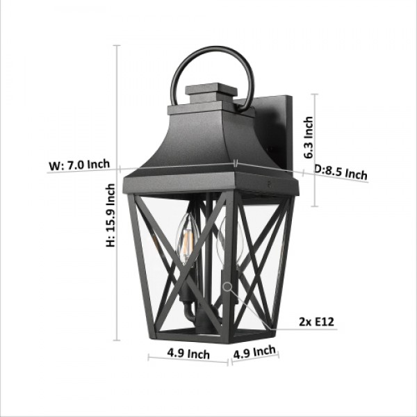Outdoor Wall Lights, Porch Lights, Waterproof Outdoor Wall Sconce, Exterior Light Fixture Matte Black with Clear Glass Shade for Garage Patio Front Door Balcony (1 pack) 
