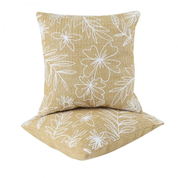 Outdoor/Indoor Throw Pillows, Decorative Throw Pillows with Inserts, Simulated Straw Weaving 18"x18" Square Pillows for Bed, Couch, Sofa and Patio Furniture (Set of 2, Casual Flowers)