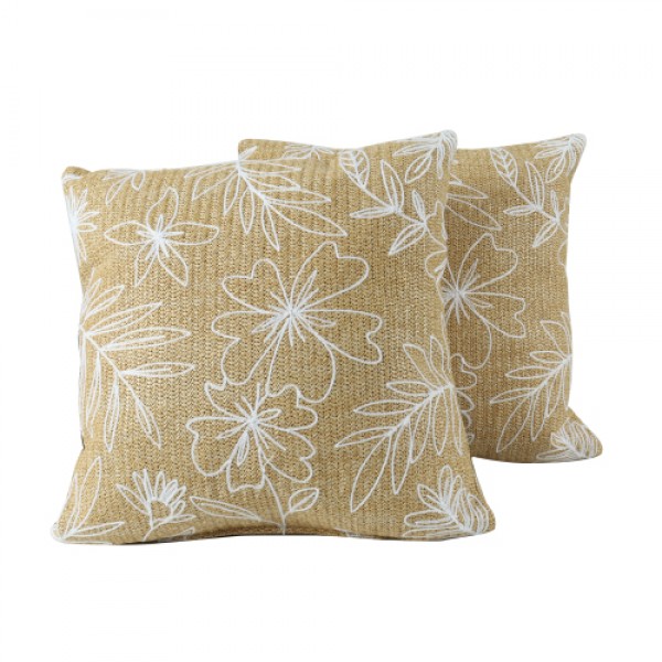 Outdoor/Indoor Throw Pillows, Decorative Throw Pillows with Inserts, Simulated Straw Weaving 18"x18" Square Pillows for Bed, Couch, Sofa and Patio Furniture (Set of 2, Casual Flowers)
