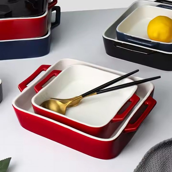 Custom Kitchen Bakeware Set Rectangular Casserole Stoneware Baking Tray Oven Ceramic Baking Dishes